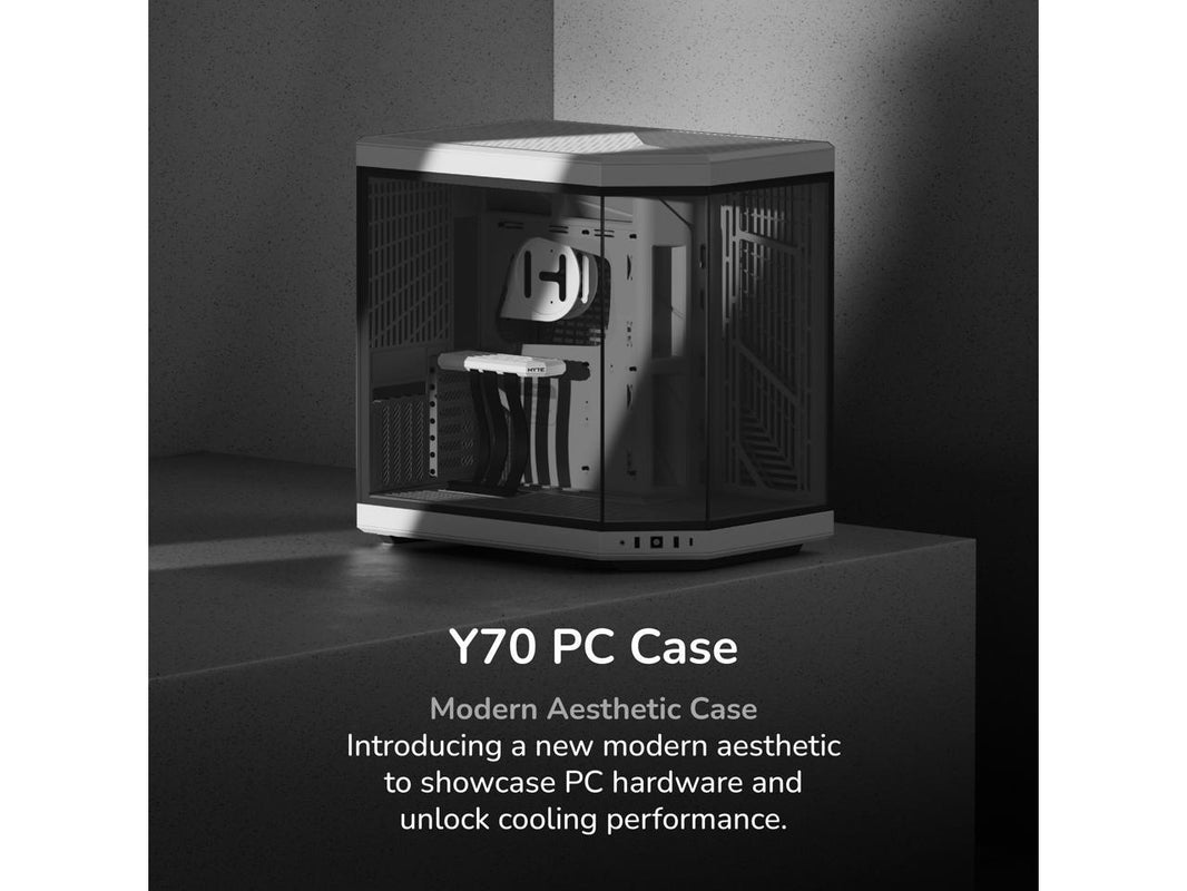 HYTE Y70 CS-HYTE-Y70-BW Dual Chamber Mid-Tower ATX Case with PCIe 4.0 Express Riser Cable Included, White/Black