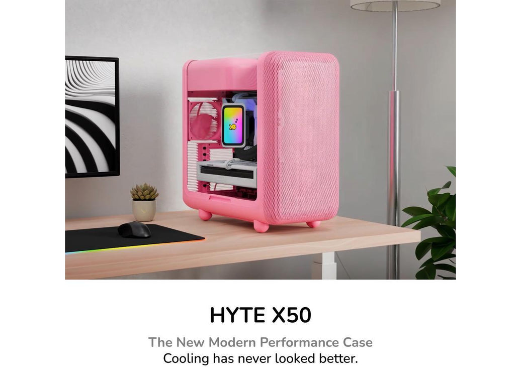 HYTE X50 PC Gaming Case CS-HYTE-X50G-SM Modern Performance ATX Mid-Tower PC Gaming Case - Strawberry Milk (Pink)