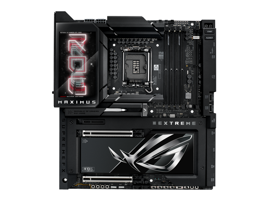 ASUS ROG MAXIMUS Z890 EXTREME Intel® Z890 LGA 1851 E-ATX motherboard, Advanced AI PC-ready, 24+2+1+2 stages, DDR5, WiFi7, 2.5G/10G LAN, PCIe® 5.0 M.2, Thunderbolt™ 5, USB Type-C®, AI OC, 5” LCD Screen