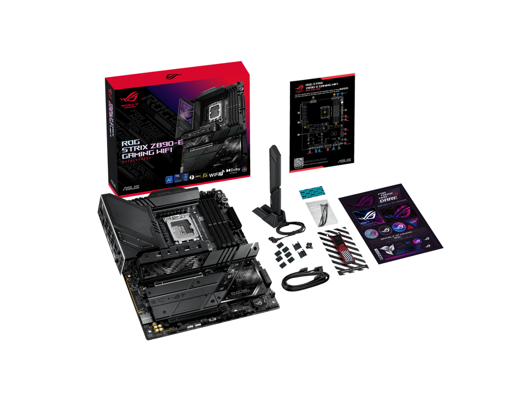 ASUS ROG STRIX Z890-E GAMING WIFI Intel® Z890 LGA 1851 ATX motherboard, Advanced AI PC-ready, 18+2+1+2 stages, DDR5, WiFi 7, 7x M.2, Thunderbolt™ 4, USB Type-C®, AI Overclocking, Cooling & Networking