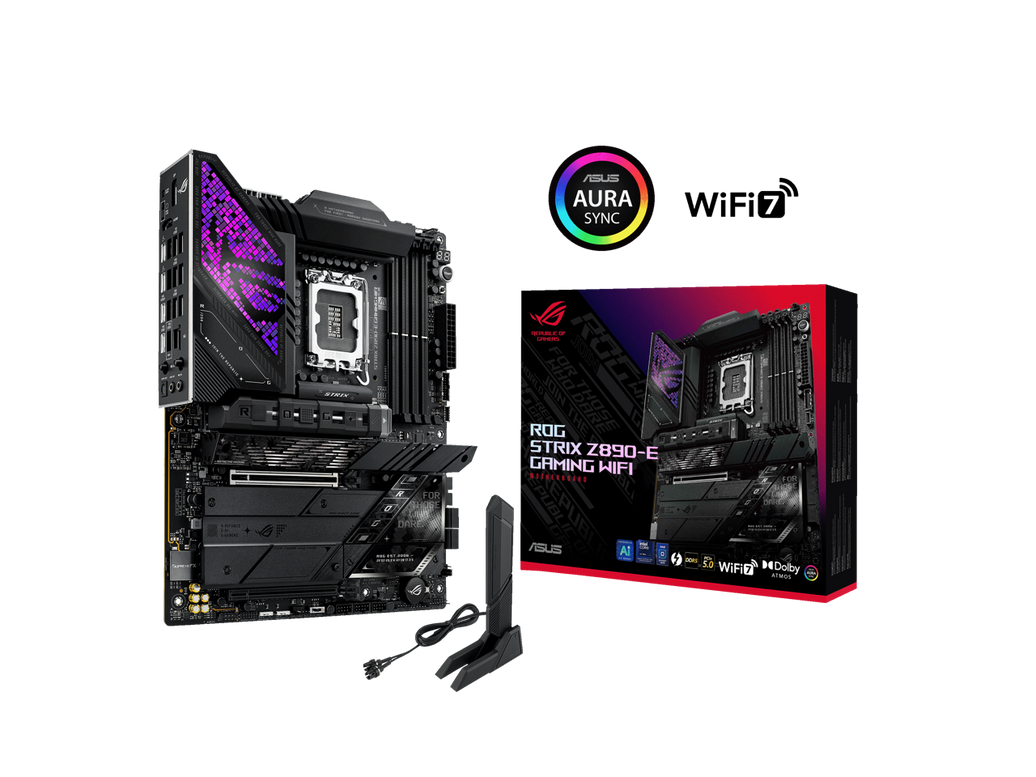 ASUS ROG STRIX Z890-E GAMING WIFI Intel® Z890 LGA 1851 ATX motherboard, Advanced AI PC-ready, 18+2+1+2 stages, DDR5, WiFi 7, 7x M.2, Thunderbolt™ 4, USB Type-C®, AI Overclocking, Cooling & Networking