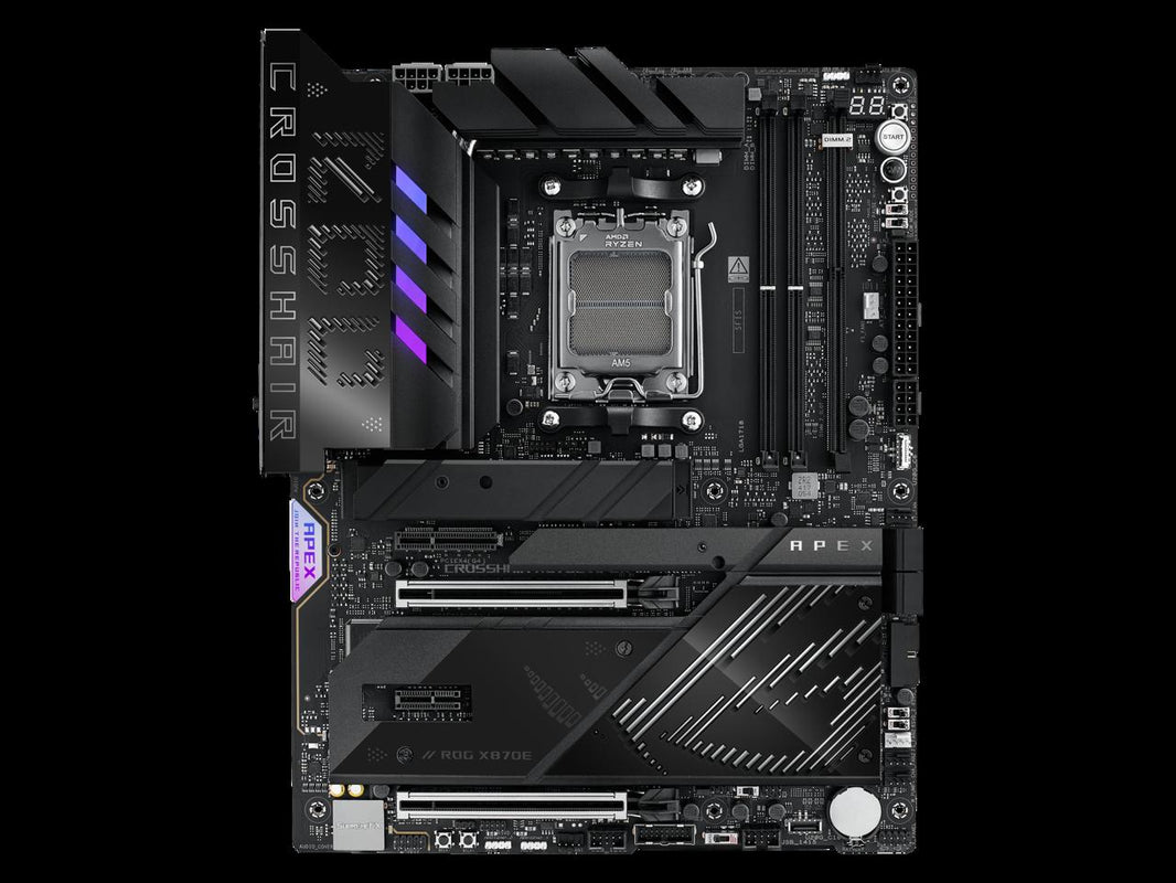 ASUS ROG CROSSHAIR X870E APEX AMD X870E AM5 ATX motherboard, Advanced AI PC-ready, 18+2+2 stages, DDR5, ROG Memory Fan, ROG DIMM.2 Card, Wi-Fi 7, 5G LAN, 3x M.2, PCIe® 5.0, USB4® , USB Type-C®, AI OC