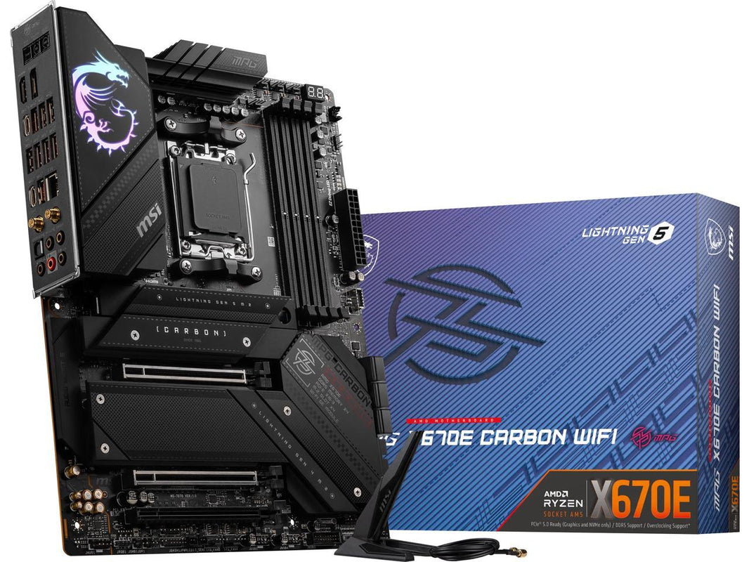 MSI MPG X670E CARBON WIFI DDR5 AM5 AMD Ryzen™ 7000 Series SATA 6Gb/s ATX Motherboards, Wi-Fi 6E, 2.5G Network Solution.
