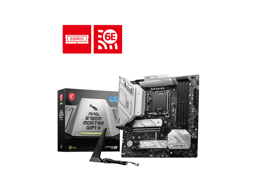 MSI MAG B760M MORTAR WIFI II LGA 1700 Intel B760 SATA 6Gb/s Micro ATX DDR5 PCI-E x16 slot 2.5Gbps LAN 3x M.2 Wi-Fi 6E Motherboard