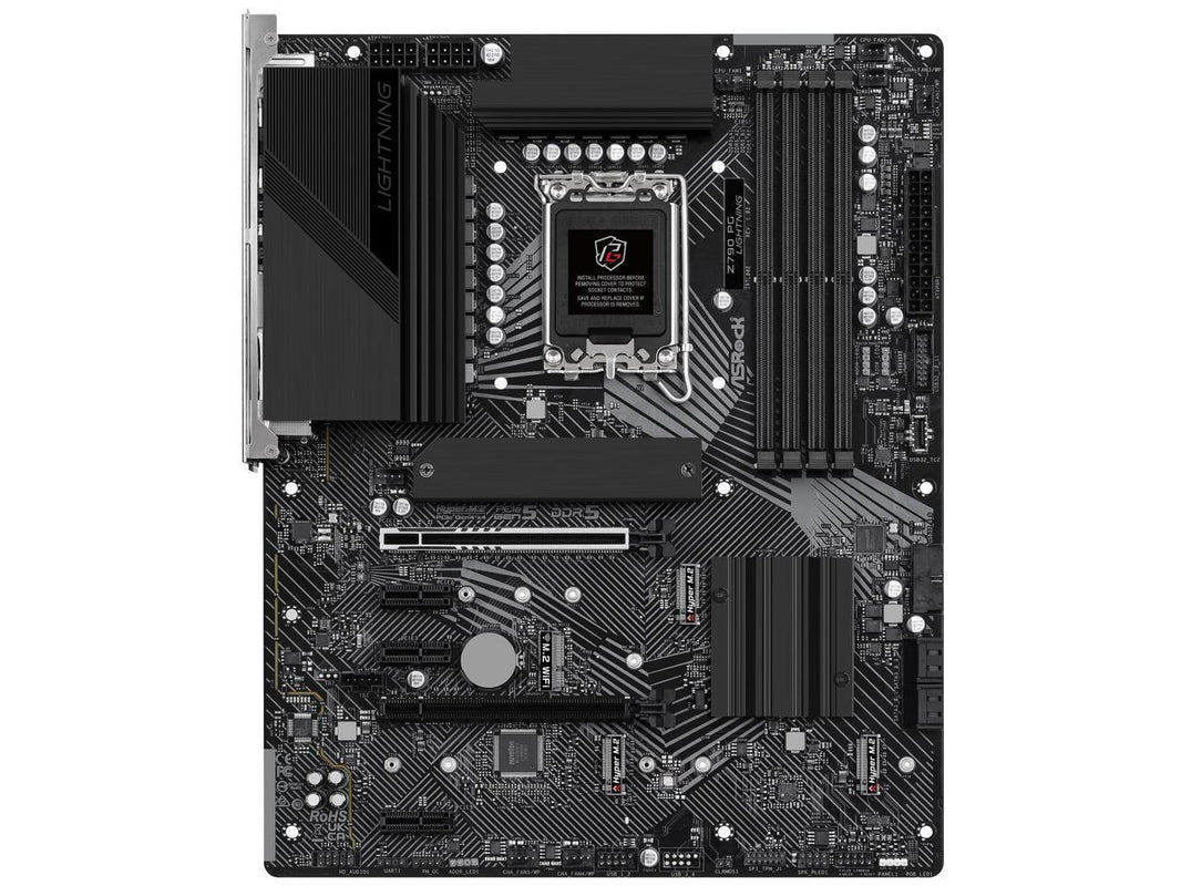 ASRock Z790 PG Lightning Intel LGA1700 (14th,13th,12th Gen) ATX Motherboard, 4 slots DDR5, PCIE 5.0 x16, Quad Hyper M.2 slots, 2.5Gb Lan, 7.1 Nahimic Audio, Front USB3.2 Gen2X2 Type_C, 14+1+1 Power Phase