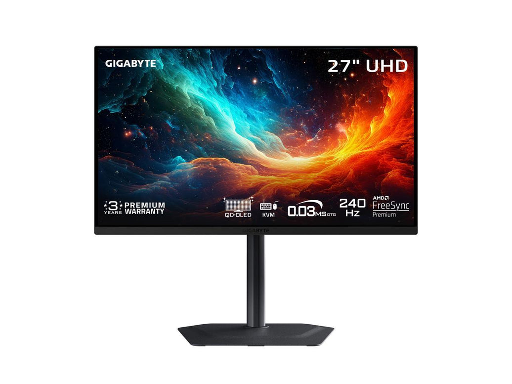 GIGABYTE - MO27U2 - 27" QD-OLED Gaming Monitor - UHD 3840x2160 - 240Hz - 0.03ms GTG - AMD FreeSync Premium Pro, G-SYNC Compatible - Type C KVM - HDMI, DP, Type-C - Height and Tilt Adjustable - Black