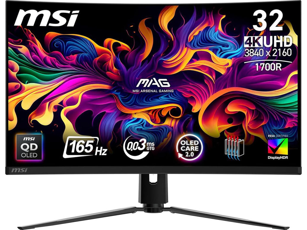 MSI MAG 321CUP 31.5” Curved QD-OLED UHD Gaming Monitor – 165Hz, 0.03ms GtG, G-Sync Compatible, DisplayHDR True Black 400, HDMI 2.1, Type-C, Adjustable Stand, 3-Year Warranty