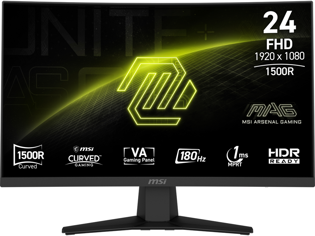 MSI MAG 244C 23.6''Curved Gaming Monitor FHD 1080p 180Hz 1ms Adaptive-Sync HDR Ready VA Panel 1500R Anti-Glare Display 178 Viewing Angle Frameless Design for FPS RPG and Racing Games