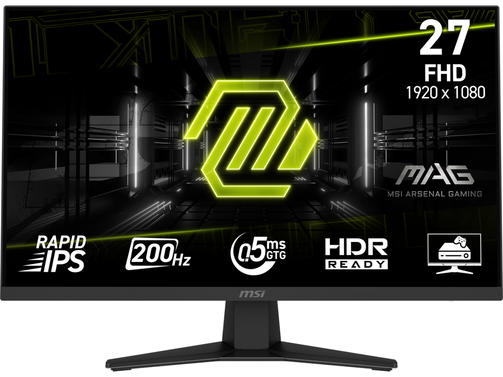 MSI Gaming Monitor 27" 200 Hz Rapid IPS FHD(1920 x 1080) 0.50 ms Adaptive-Sync, HDR Ready, HDMI, VGA Port, VESA Mountable, Tilt, 4-Side Slim Bezel, Black MAG 274F