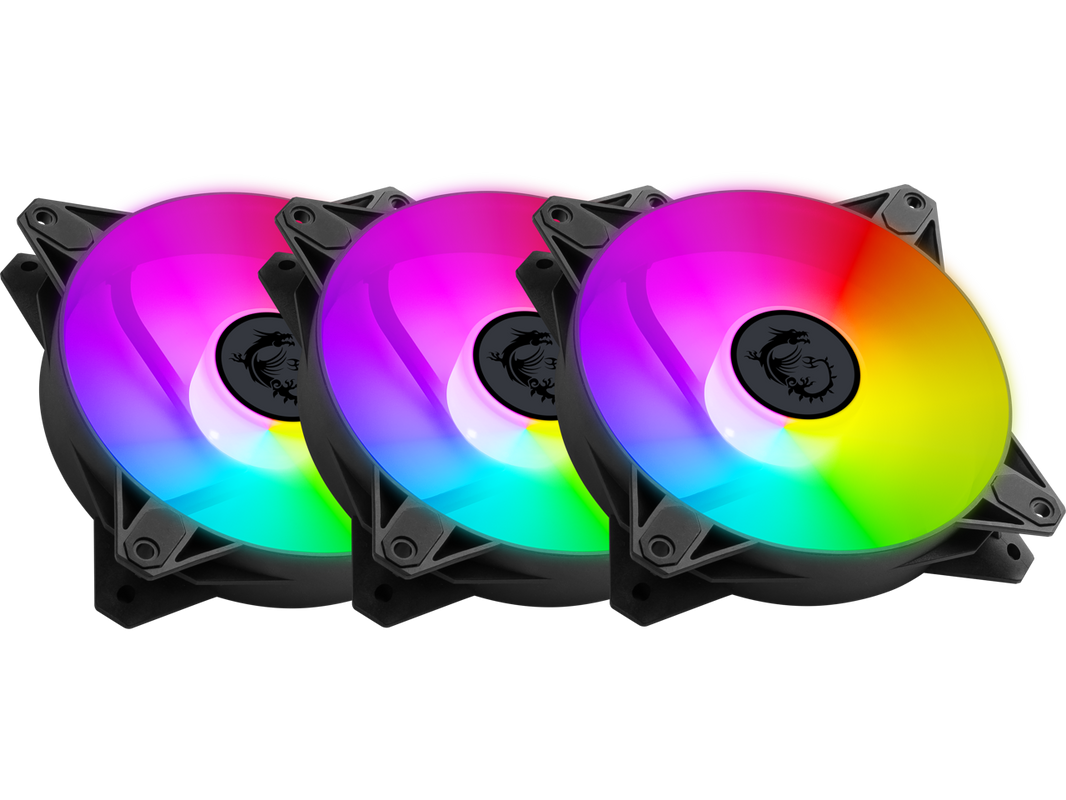 MSI MPG F120 ARGB-3B 120mm PWM Addressable RGB LED Case Fan Black - Anti-Vibration Fan Gasket - Hydraulic Bearing - 600 ~ 1200 RPM - 3 Packs