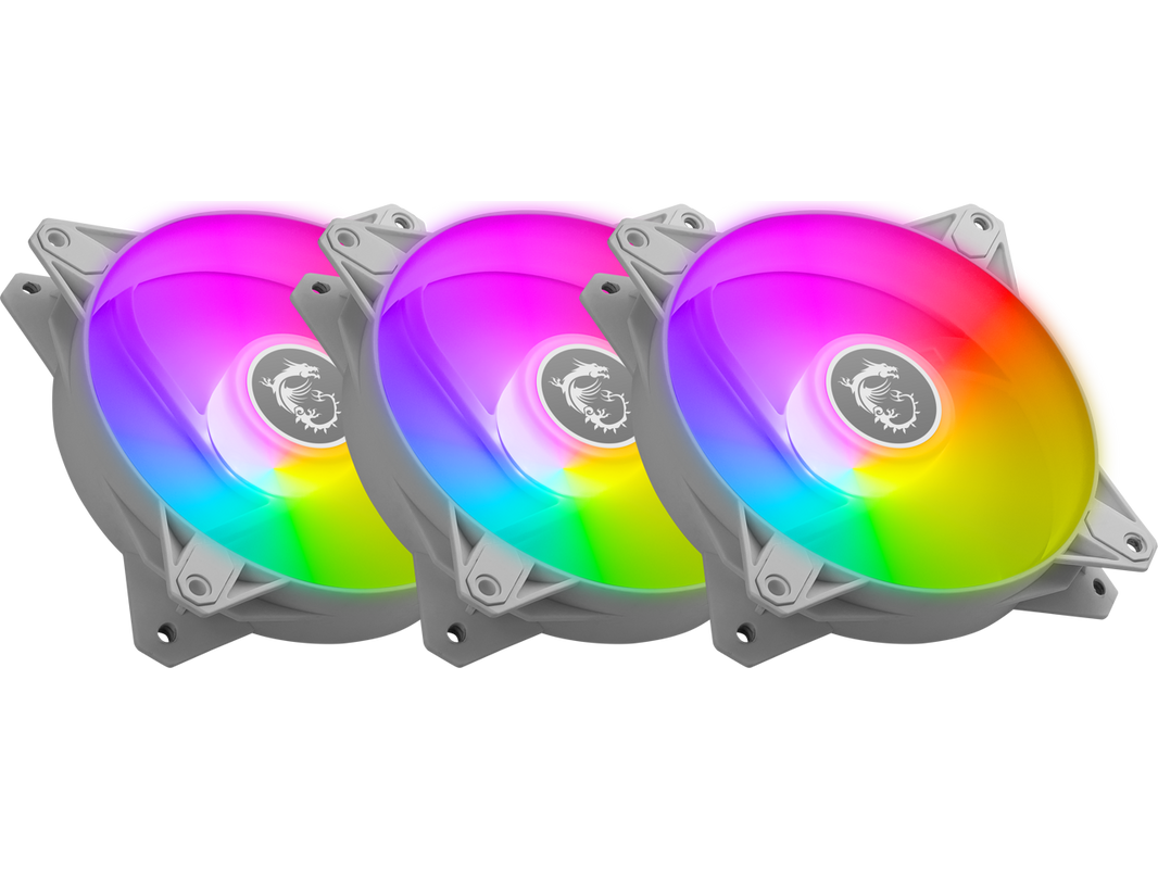 MSI MPG F120 ARGB-3W 120mm PWM Addressable RGB LED Case Fan White - Anti-Vibration Fan Gasket - Hydraulic Bearing - 600 ~ 1200 RPM - 3 Packs