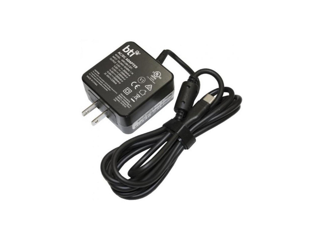 BTI 45W USB-C BTI AC Adapter - 45 W - 120 V AC, 230 V DC Input - 5 V DC/3 A, 9 V DC, 12 V DC, 14.5 V DC, 15 V DC, 20 V DC Output - Black