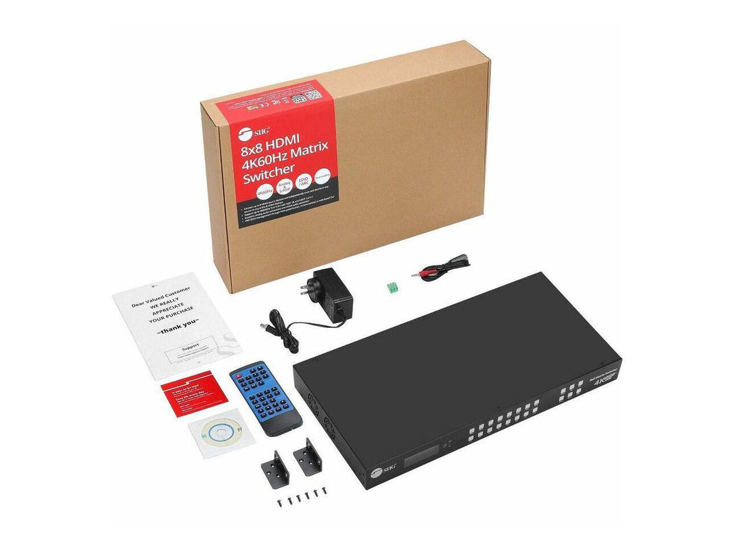 SIIG 8x8 HDMI 4K60Hz Matrix Switcher with LCD 18Gbps Downscaling EDID Management ARC Audio Embedded/Extraction
Bulk Pack