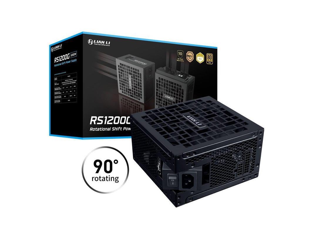 Lian Li RS 1200W Rotational Shift Fully Modular ATX Power Supply (W/ USB Fan Hub) 90 AC Inlet, Cybenetics Platinum, 80+ Gold, ATX 3.1, PCIe 5.1, 12V-26 Cable, 10 Year Warranty, Black (RS1200G.BH)