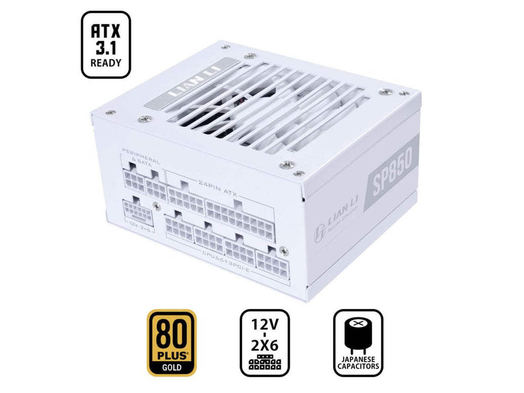 Lian Li SP850 Gold - 850 Watt SFX Form Factor Power Supply with Native 12V-2x6 Cable - Low Noise - 80 Plus Gold Efficiency - ATX 3.1 & PCIe 5.0 Compliant - 92mm FDB Fan - 10-Year - White (SP850G.W)