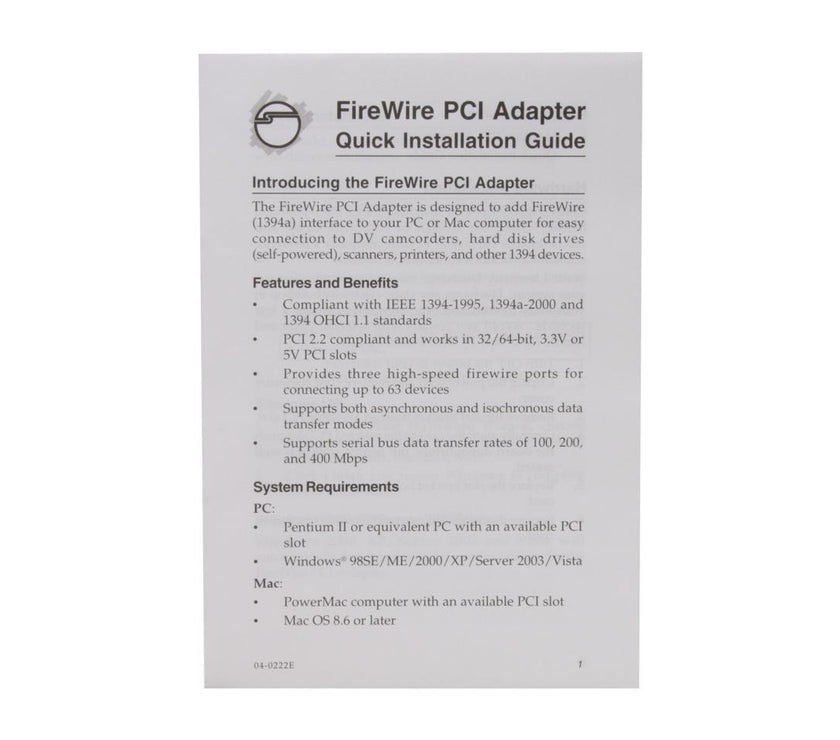 SIIG 3-port 1394 (FireWire) PCI adapter Model NN-400012-S8