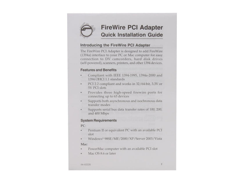 SIIG 3-port 1394 (FireWire) PCI adapter Model NN-400012-S8