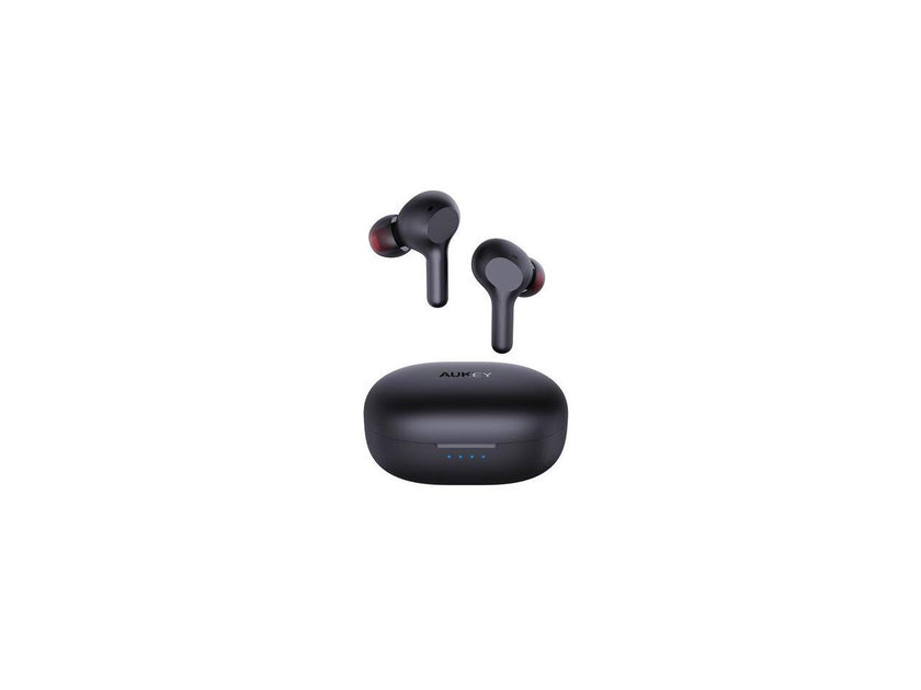 AUKEY True Wireless Earbuds Hi-Fi Stereo Bluetooth 5.0 Headphones 25-Hour Playtime IPX5 Waterproof Earphones with USB-C Quick Charging Case for iPhone and Android Black EP-T25