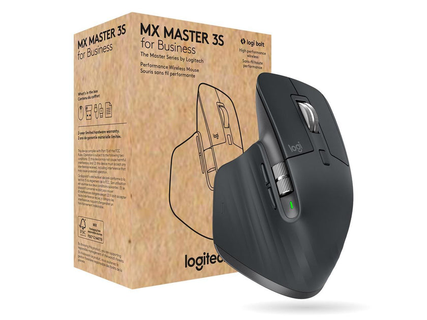 Logitech MX Master 3S for Business, Wireless Mouse with Quiet Clicks, 8K DPI, Secured Logi Bolt USB Receiver, Bluetooth, USB-C Charging, MagSpeed Scrolling, Windows/Mac/Chrome/Linux - Graphite