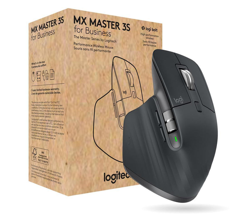 Logitech MX Master 3S for Business, Wireless Mouse with Quiet Clicks, 8K DPI, Secured Logi Bolt USB Receiver, Bluetooth, USB-C Charging, MagSpeed Scrolling, Windows/Mac/Chrome/Linux - Graphite