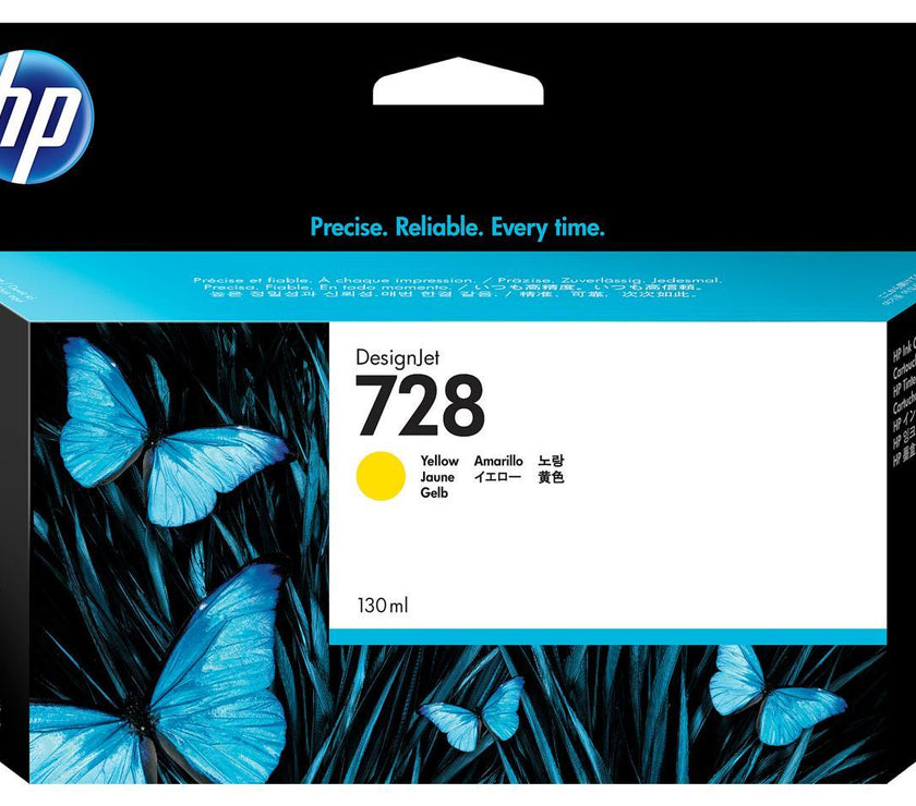 HP 728 130-ml Yellow DesignJet Ink Cartridge, F9J65A