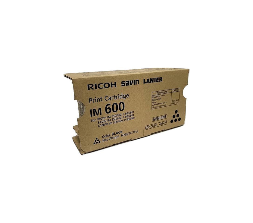 RICOH USA 418477 RICOH IM600 BLACK TONER CARTRIDGE. FOR USE IN P800 P801. ESTIMATED YIELD 25,500