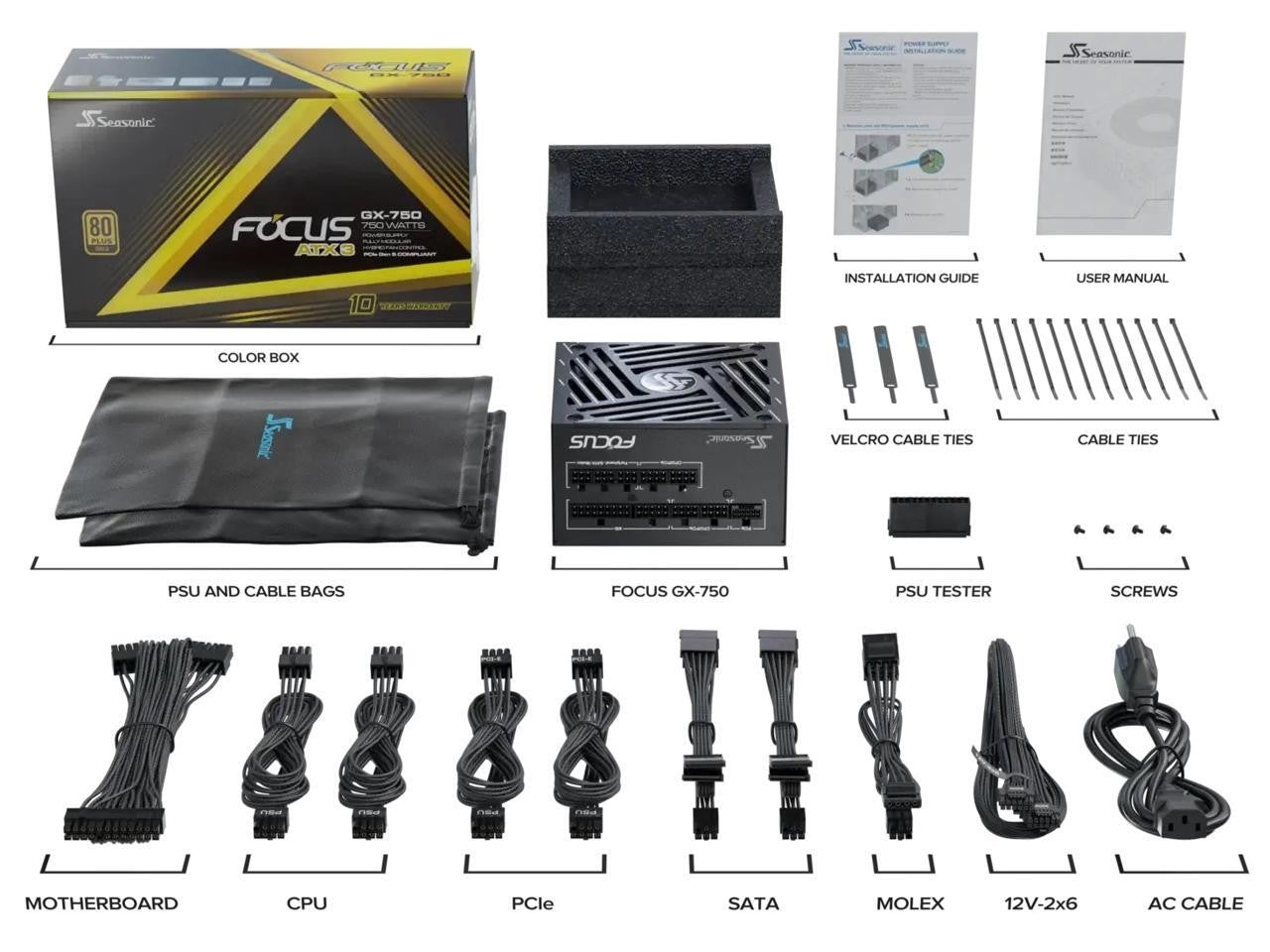 SeaSonic FOCUS GX 750W ATX 3.1 80 PLUS GOLD ATX Nvidia RTX 40/50 Power Supply