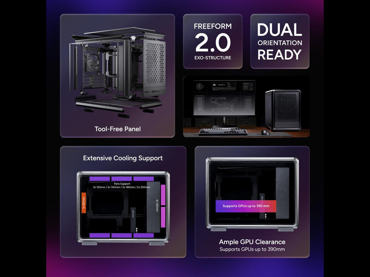 Cooler Master MasterFrame 400 mATX Modular PC Case - Micro-ATX/Mini-ITX, Aluminum Open Frame Chassis, 1 x ARGB Fan Preinstalled, 390mm GPU, 360mm Radiator Support, Black