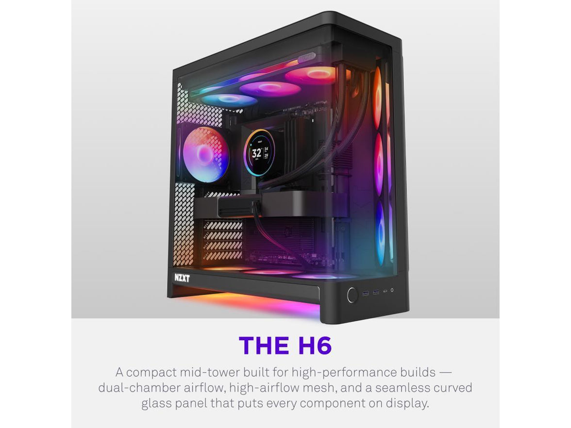 H6 RGB+ (2026) Compact Dual-chamber ATX Case - All Black