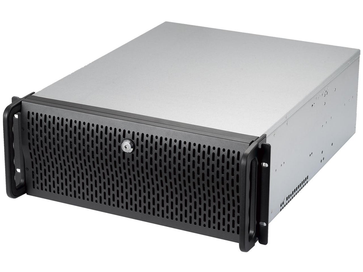 Rosewill 4U Server Chassis Rackmount Case | 8 3.5" HDD Bays, 3 5.25" Devices | ATX, CEB Compatible | 2 Front 120mm Fans, 2 Rear 80mm Fans | 2x USB 3.0 | Front Panel Lock | Silver/Black - RSV-R4000U
