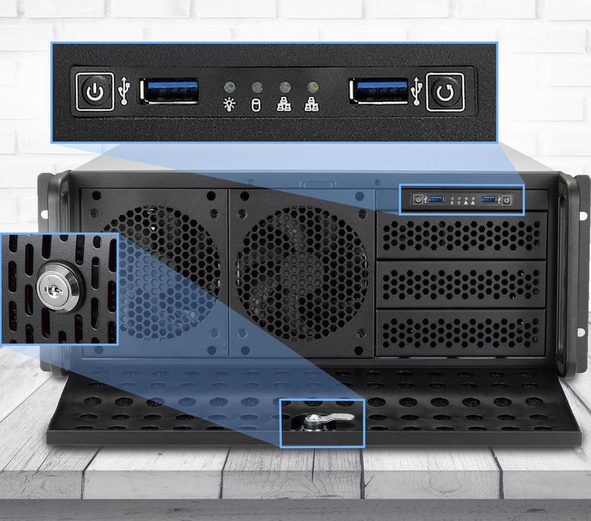 Rosewill 4U Server Chassis Rackmount Case | 8 3.5" HDD Bays, 3 5.25" Devices | ATX, CEB Compatible | 2 Front 120mm Fans, 2 Rear 80mm Fans | 2x USB 3.0 | Front Panel Lock | Silver/Black - RSV-R4000U