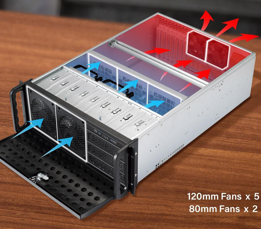 Rosewill 4U Server Chassis Rackmount Case | 8 3.5" HDD Bays, 3 5.25" Devices | E-ATX Compatible | 5 Front 120mm Fans, 2 Rear 80mm Fans | 2x USB 3.0 | Front Panel Lock | Silver/Black - RSV-L4000U