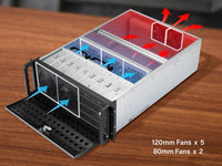 Rosewill 4U Server Chassis Rackmount Case | 8 3.5" HDD Bays, 3 5.25" Devices | E-ATX Compatible | 5 Front 120mm Fans, 2 Rear 80mm Fans | 2x USB 3.0 | Front Panel Lock | Silver/Black - RSV-L4000U