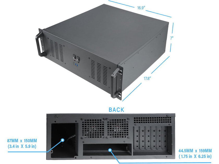 Rosewill 4U Server Chassis Rackmount Case | 11x 3.5" Bays, 3x 5.25" Devices| ATX, CEB Compatible | 2 120mm PWM Fan, 2 80mm PWM Fans | 2x USB 3.0, 1 USB-C 3.1 | Front Panel Lock and Key | - RSV-R4200U