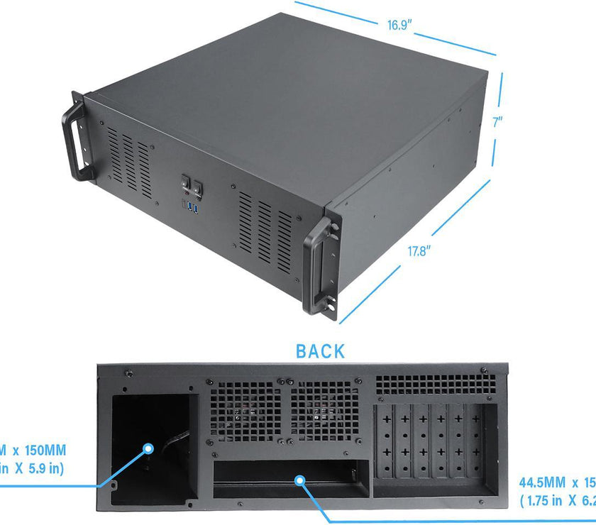 Rosewill 4U Server Chassis Rackmount Case | 11x 3.5" Bays, 3x 5.25" Devices| ATX, CEB Compatible | 2 120mm PWM Fan, 2 80mm PWM Fans | 2x USB 3.0, 1 USB-C 3.1 | Front Panel Lock and Key | - RSV-R4200U