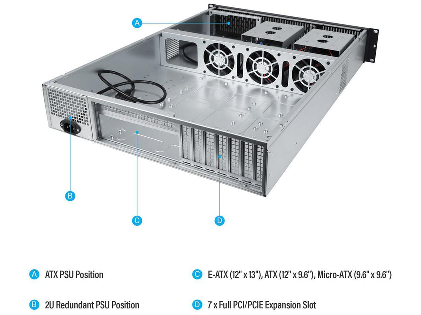 Rosewill 2U Server Chassis Rackmount Case, 4x 3.5" Bays, 2x 2.5" Devices, E-ATX Compatible, 3x 80mm PWM Fans, 2x USB 3.0 - RSV-Z2900U