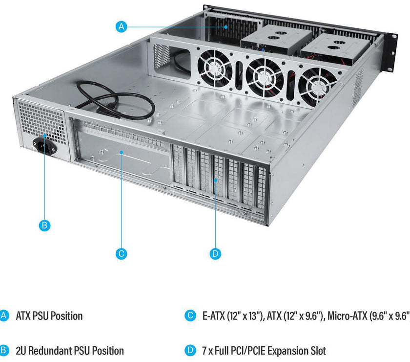 Rosewill 2U Server Chassis Rackmount Case, 4x 3.5" Bays, 2x 2.5" Devices, E-ATX Compatible, 3x 80mm PWM Fans, 2x USB 3.0 - RSV-Z2900U