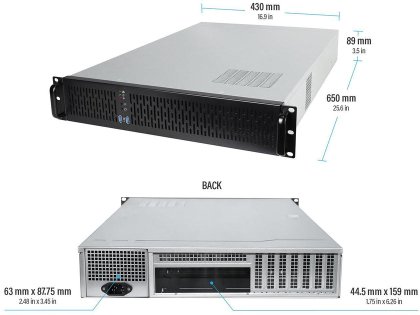 Rosewill 2U Server Chassis Rackmount Case, 4x 3.5" Bays, 2x 2.5" Devices, E-ATX Compatible, 3x 80mm PWM Fans, 2x USB 3.0 - RSV-Z2900U