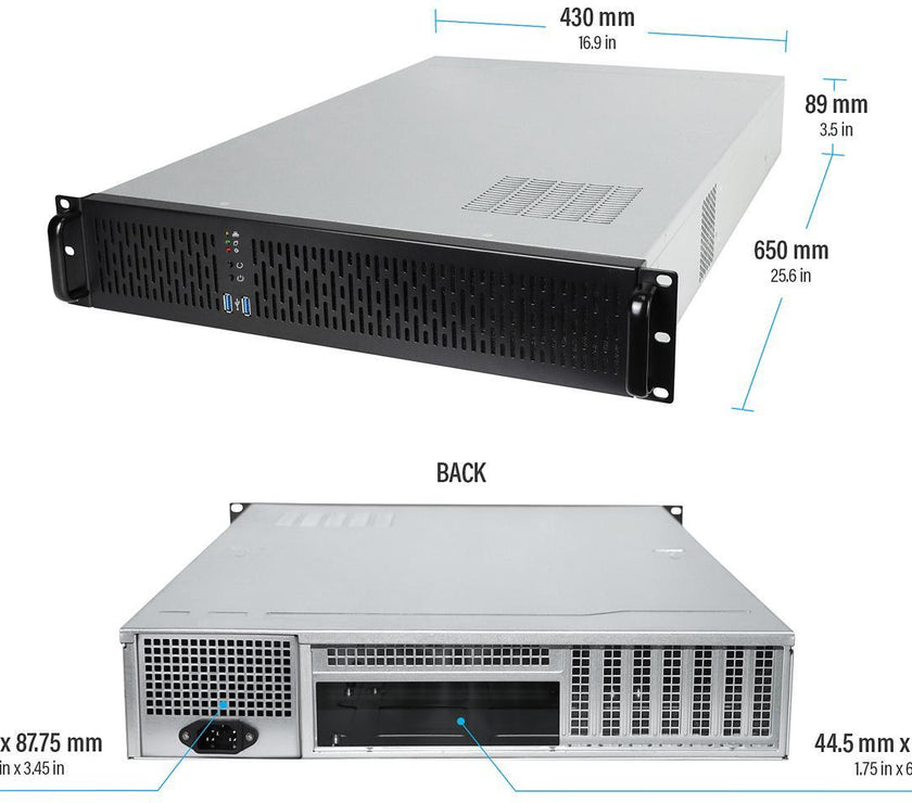 Rosewill 2U Server Chassis Rackmount Case, 4x 3.5" Bays, 2x 2.5" Devices, E-ATX Compatible, 3x 80mm PWM Fans, 2x USB 3.0 - RSV-Z2900U