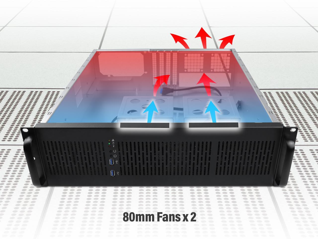 Rosewill 3U Server Chassis Rackmount Case, 6x 3.5" Bays, E-ATX Compatible, 2x 80mm Fans, 2x USB 3.0, Silver/Black - RSV-Z3200U
