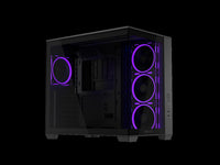 ASUS A32 PLUS Black ATX gaming PC case, support 360mm radiators and 420mm graphics cards, dual-chamber chassis for independent cooling zones, four pre-installed ARGB fans and clean cable management