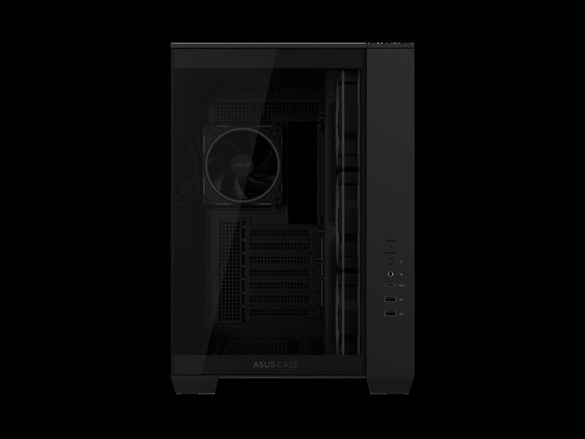 ASUS A32 PLUS Black ATX gaming PC case, support 360mm radiators and 420mm graphics cards, dual-chamber chassis for independent cooling zones, four pre-installed ARGB fans and clean cable management