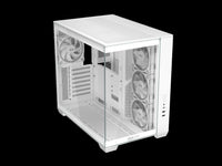 ASUS A32 PLUS White ATX gaming PC case, support 360mm radiators and 420mm graphics cards, dual-chamber chassis for independent cooling zones, four pre-installed ARGB fans and clean cable management