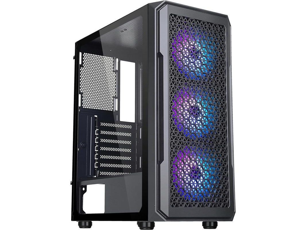 DIYPC S3-BK-ARGB Black USB3.0 Steel/ Tempered Glass ATX Mid Tower Gaming Computer Case w/ Tempered Glass Panel and 3 x ARGB LED Fans x Front (Pre-Installed)