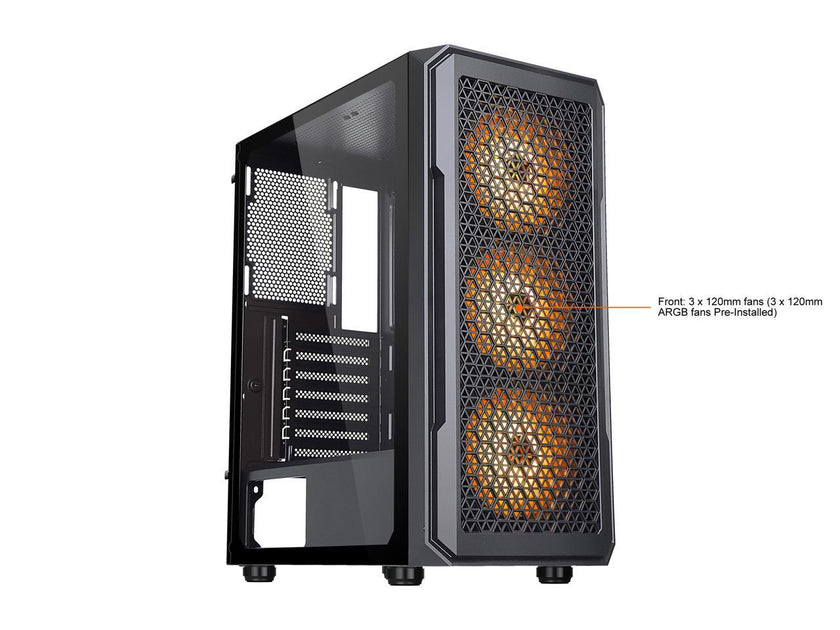 DIYPC S3-BK-ARGB Black USB3.0 Steel/ Tempered Glass ATX Mid Tower Gaming Computer Case w/ Tempered Glass Panel and 3 x ARGB LED Fans x Front (Pre-Installed)