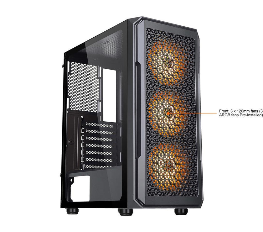 DIYPC S3-BK-ARGB Black USB3.0 Steel/ Tempered Glass ATX Mid Tower Gaming Computer Case w/ Tempered Glass Panel and 3 x ARGB LED Fans x Front (Pre-Installed)