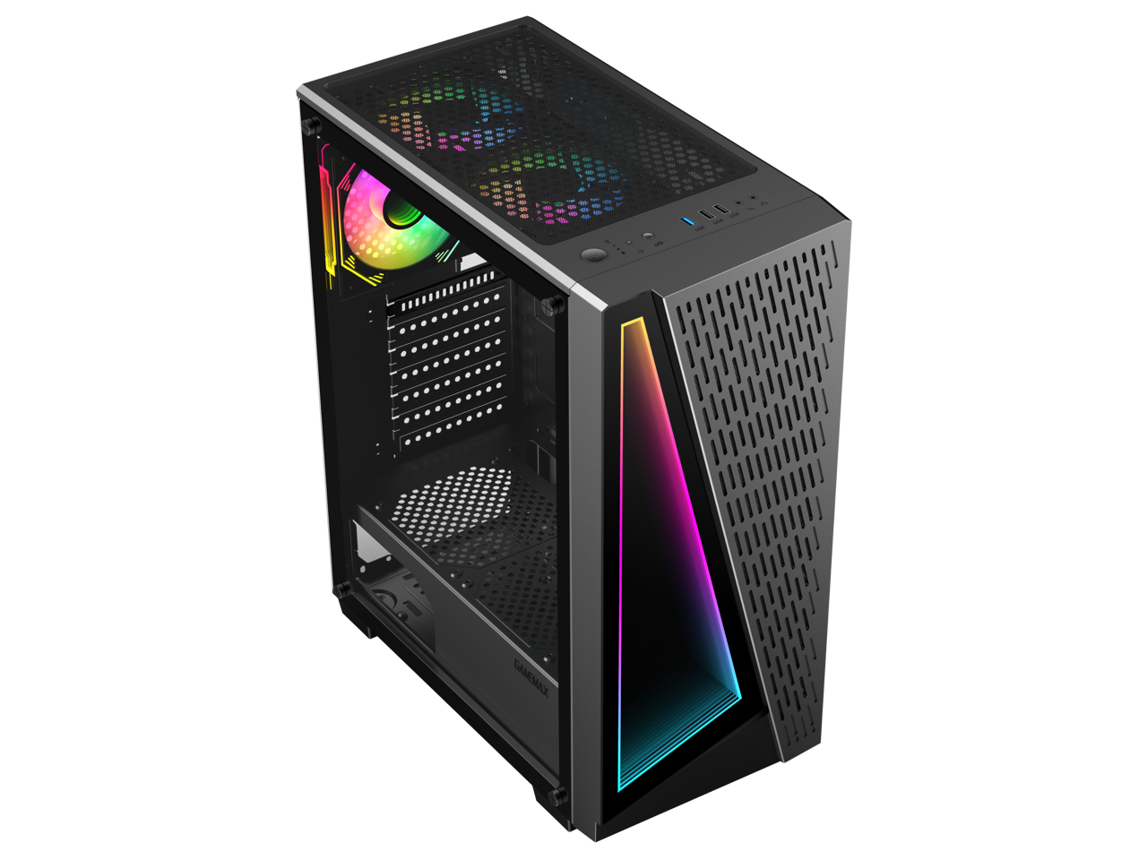 GAMEMAX Prism Premium Mid Tower USB3.0 Tempered Glass ATX Gaming Case w/3 x ARGB Fans (Pre-Installed)