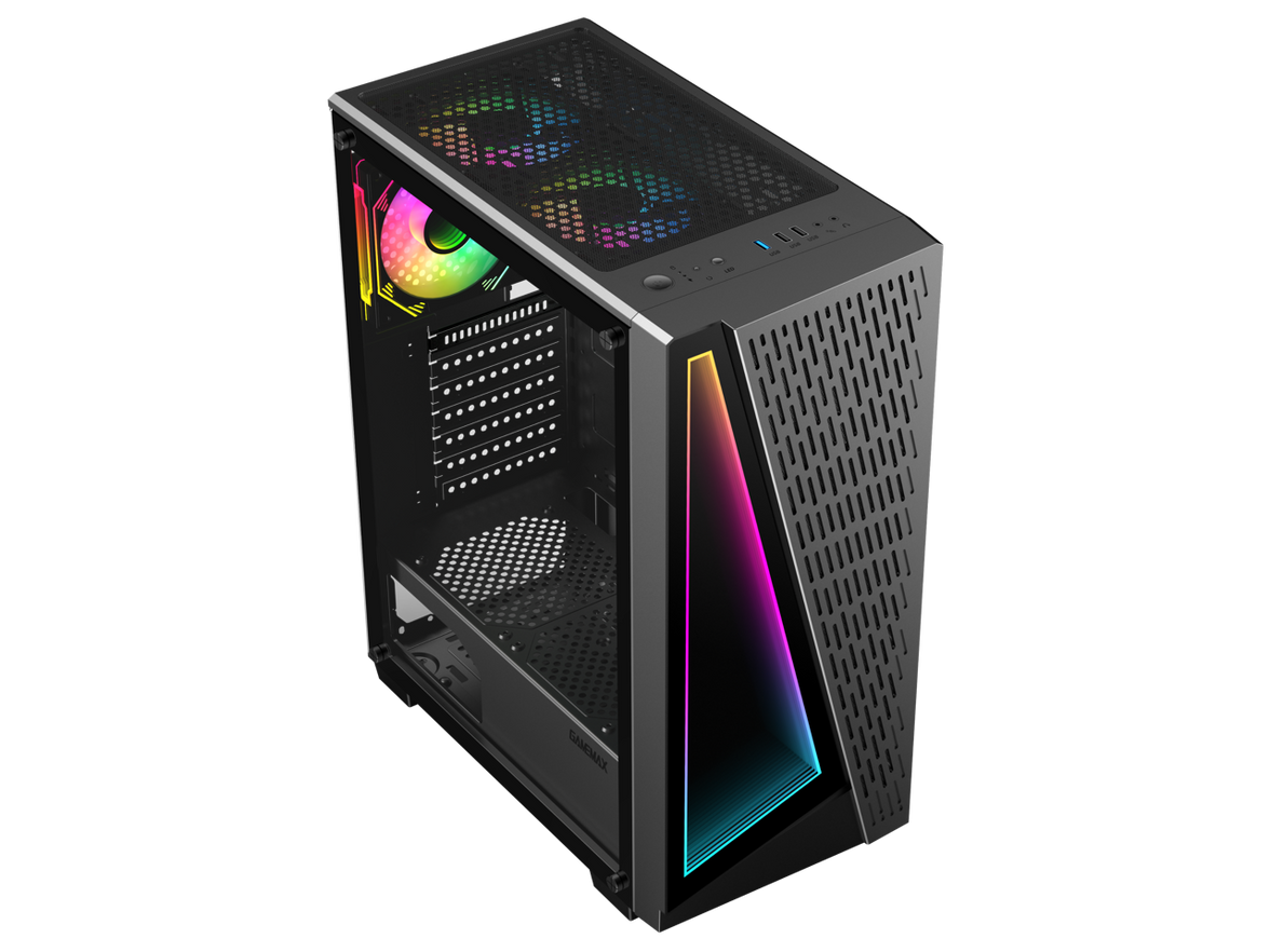 GAMEMAX Prism Premium Mid Tower USB3.0 Tempered Glass ATX Gaming Case w/3 x ARGB Fans (Pre-Installed)
