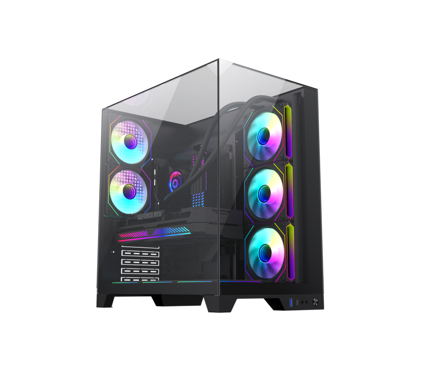 GAMEMAX Infinity Plus Black USB3.0 / Type C ATX Mid-Tower Gaming Computer Case w/3 x Tempered Glass Side Panel