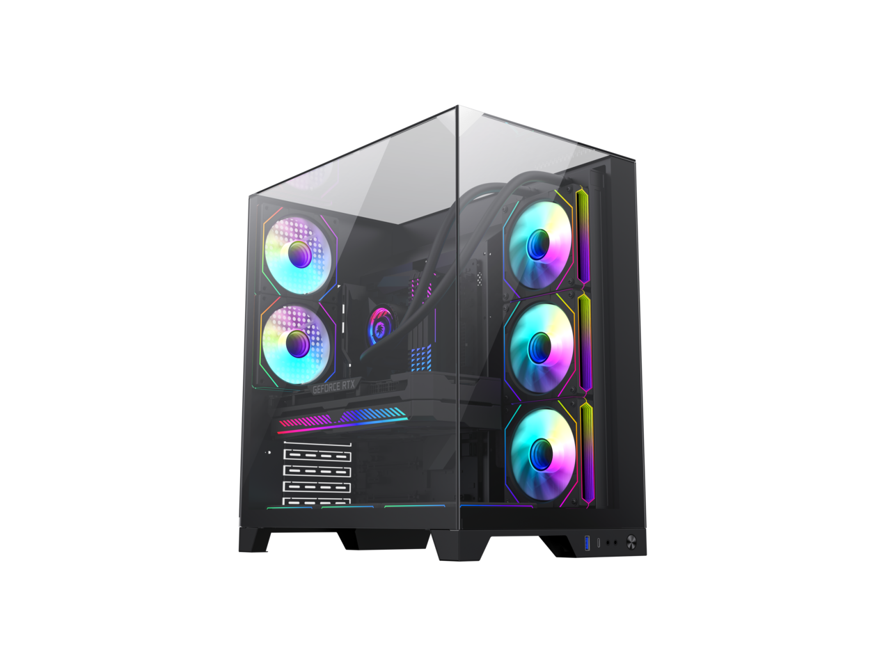 GAMEMAX Infinity Plus Black USB3.0 / Type C ATX Mid-Tower Gaming Computer Case w/3 x Tempered Glass Side Panel